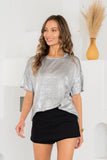 Relaxed Short Sleeve Foil Print Shimmer Top