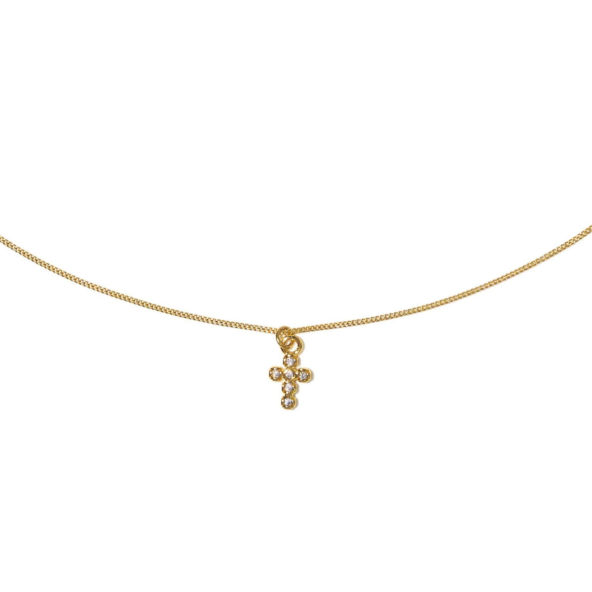18K Gold Dainty Diamond Cross Pendant Necklace