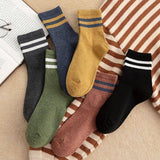 Preppy Versatile Plain Color Striped Socks