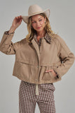Twill Barn Coat with Leopard Detail