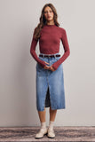Stretch Ribbed Mock Neck Top