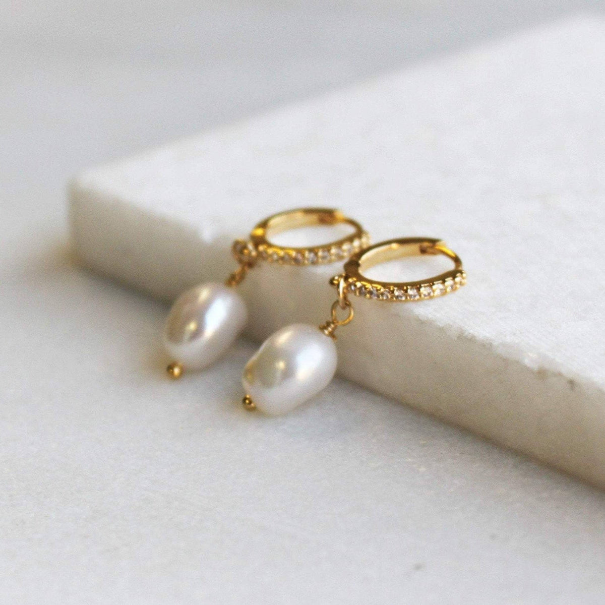 Isa Pearl & CZ Gold Hoops