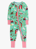 SoftSnooze™ Baby Girls Bamboo Viscose Farm Friends Convertible Ruffle One Piece Footie Pajama