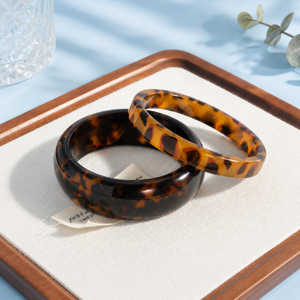 Tortoiseshell Resin Wide Bangle Bracelet