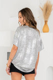 Relaxed Short Sleeve Foil Print Shimmer Top
