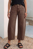Solid Color Square Patch Pocket Ankle-length Barrel Jeans