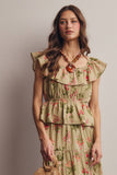 Floral Ruffle Neck Cotton Blouse