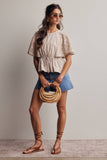Lace Cape Sleeve Cotton Peplum Top
