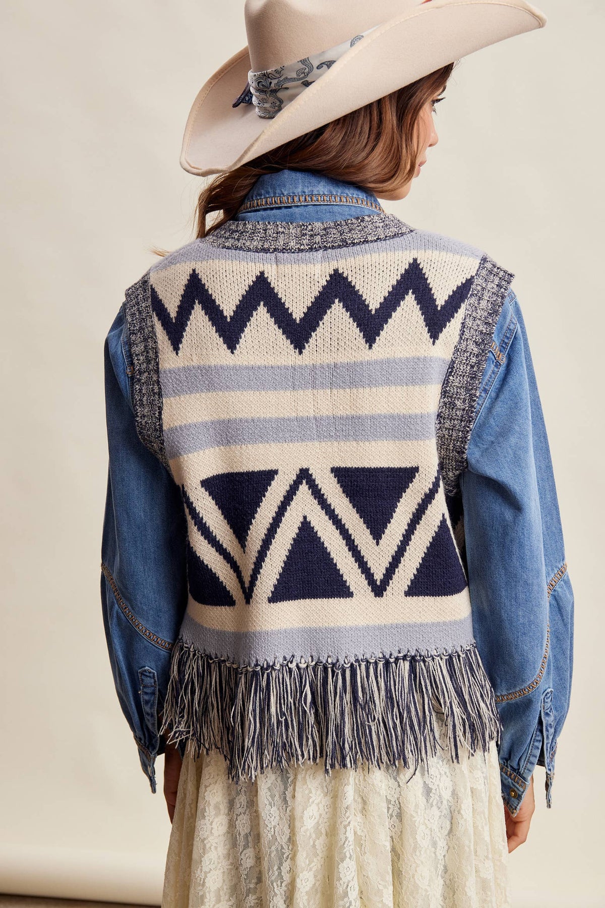 Western Fringe Knit Sweater Vest