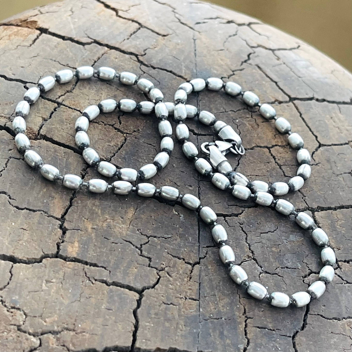 Sterling Silver 3mm Oval Beaded Necklace