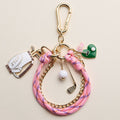 Pink Golf Charm Keychain Bracelet | Beaded Wristlet with Golf Bag & Flag Charms
