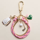 Pink Golf Charm Keychain Bracelet | Beaded Wristlet with Golf Bag & Flag Charms