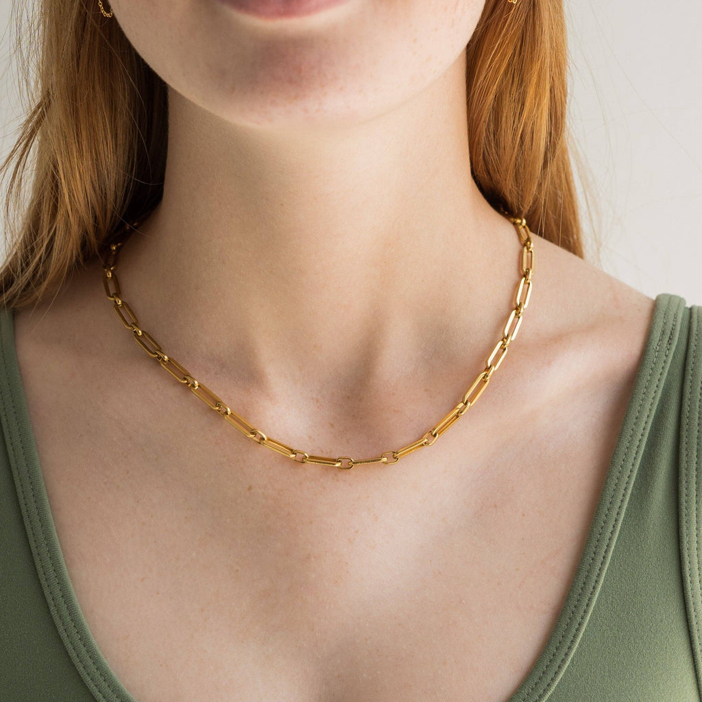 Waterproof Gold Paperclip Chain Necklace