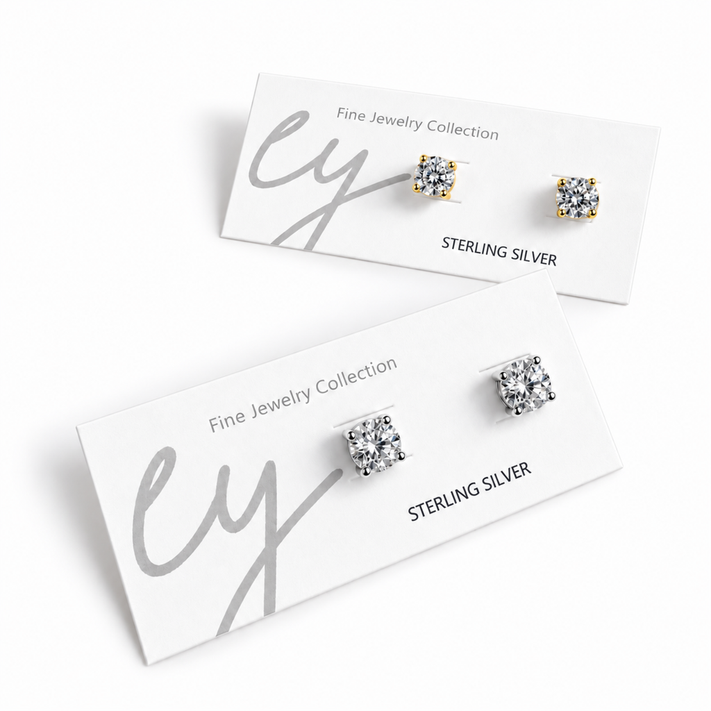 Ellison+Young Round Cut CZ Stud Earrings in Sterling Silver