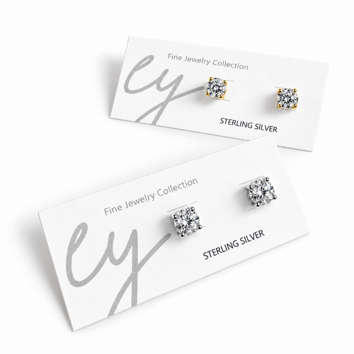 Ellison+Young Round Cut CZ Stud Earrings in Sterling Silver: Gold