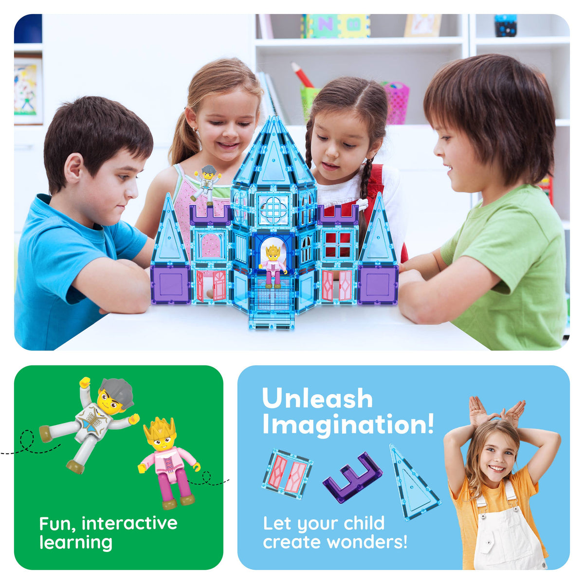 PicassoTiles 72pc Ice Castle Magnetic Tile Building Set