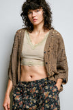 Batwing Sleeve Button Down Solid Crochet Cardigan Top