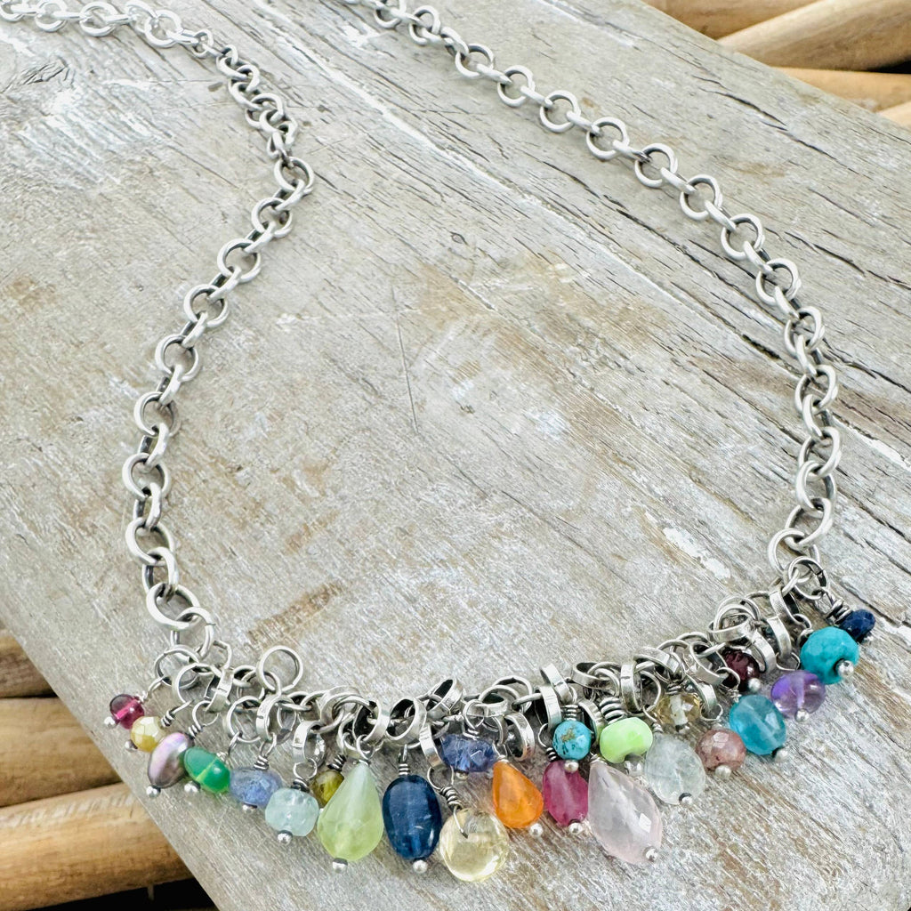 Sterling Silver & Gemstone Waterfall Necklace