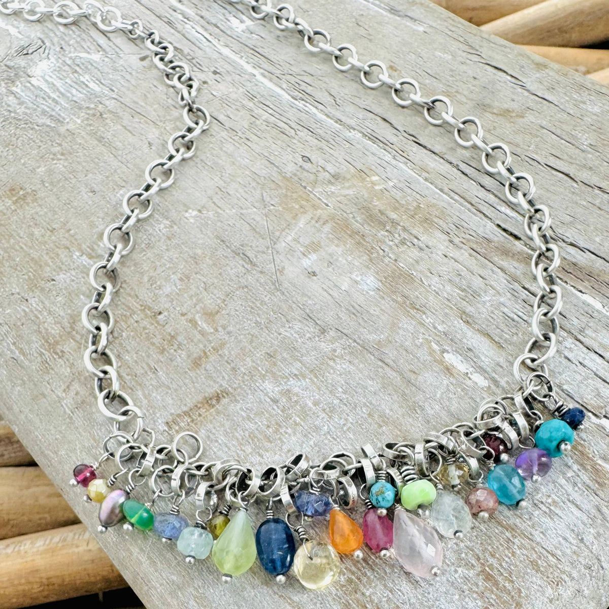 Sterling Silver & Gemstone Waterfall Necklace