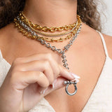 Gold Stainless Steel Y Necklace with Horse shoe Carabiner