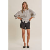 Micro Plaid Dolman Button Up Top