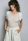 Round Neck Raglan Sleeve Contrast Solid Fitted Rib Top