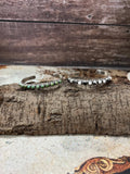 Handmade Sterling Silver White Buffalo, Kingman Turquoise Bracelet with Signed Nizhoni