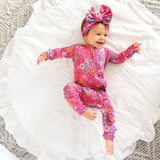 Posie RUFFLE ZIP Bamboo One Piece Floral Baby Outfit