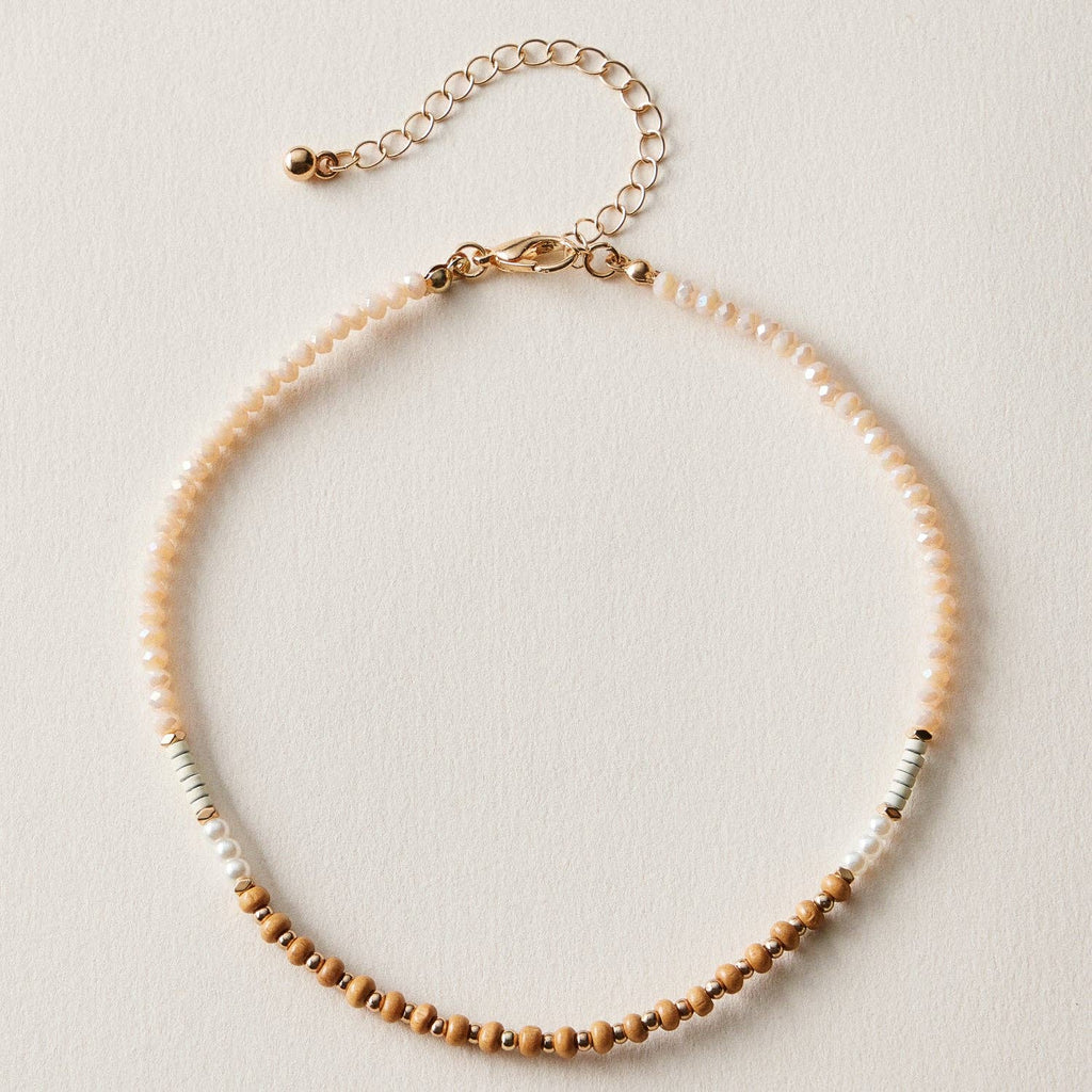 Mixed Bead Anklet – Wood & Pearl Accent Beaded Anklet