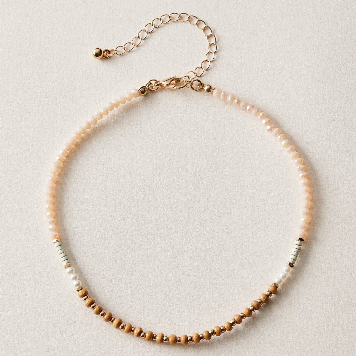 Mixed Bead Anklet – Wood & Pearl Accent Beaded Anklet