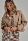Twill Barn Coat with Leopard Detail