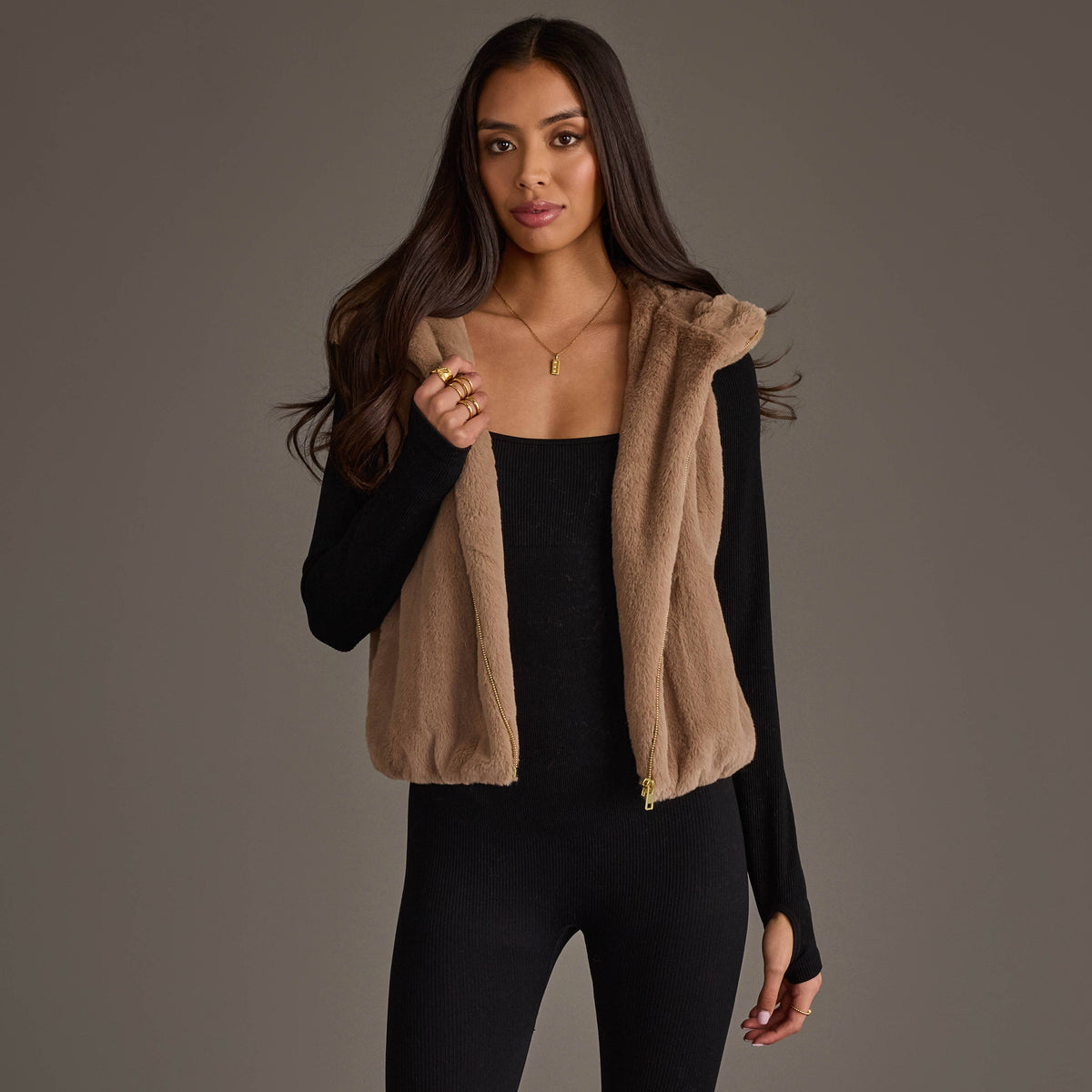 Lt. Brown Faux Fur Vest