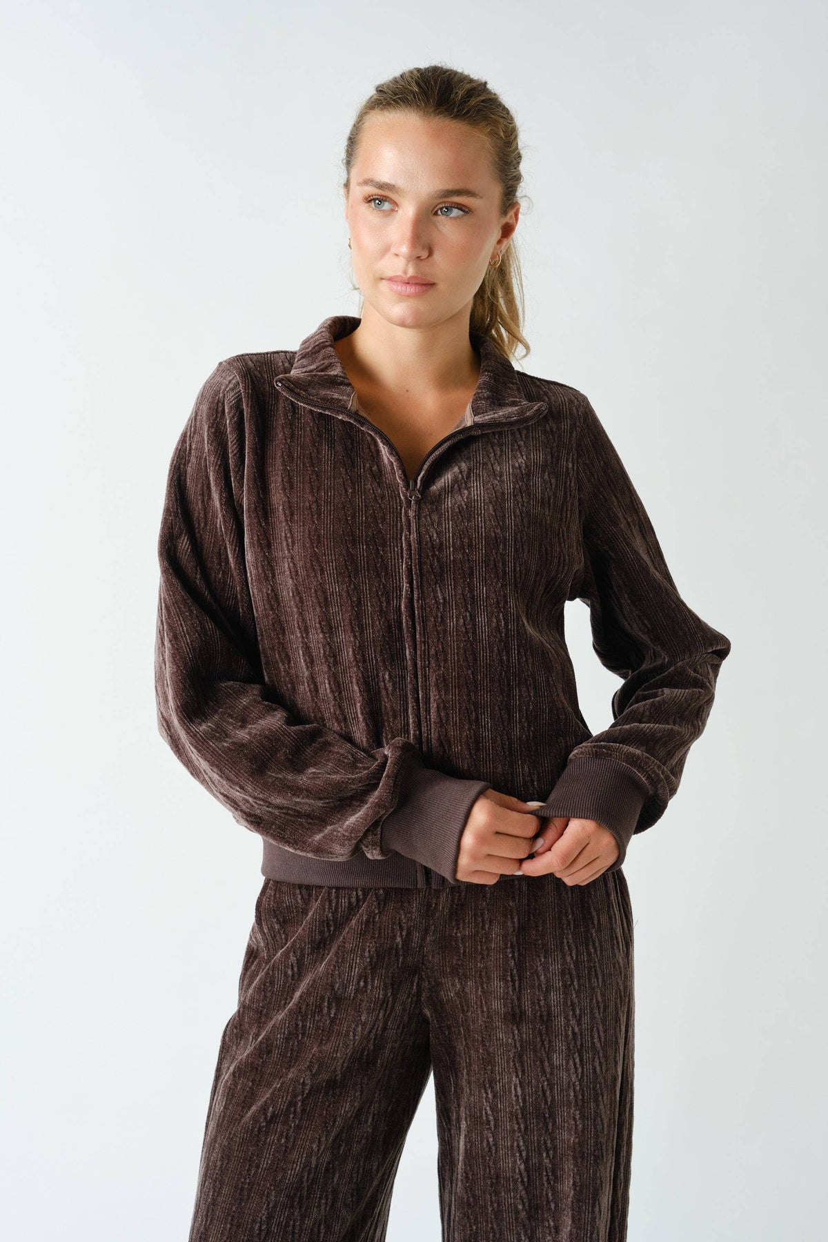 Groove-Track Textured Zip-Up Jacket