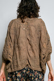 Batwing Sleeve Button Down Solid Crochet Cardigan Top