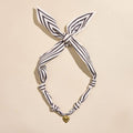 Black & White Stripe Satin Scarf Necklace in Gold