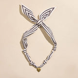 Black & White Stripe Satin Scarf Necklace in Gold
