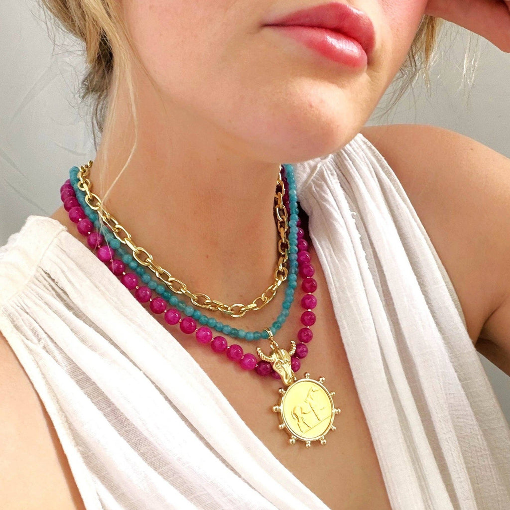 Wild Rose Jade Horse Necklace
