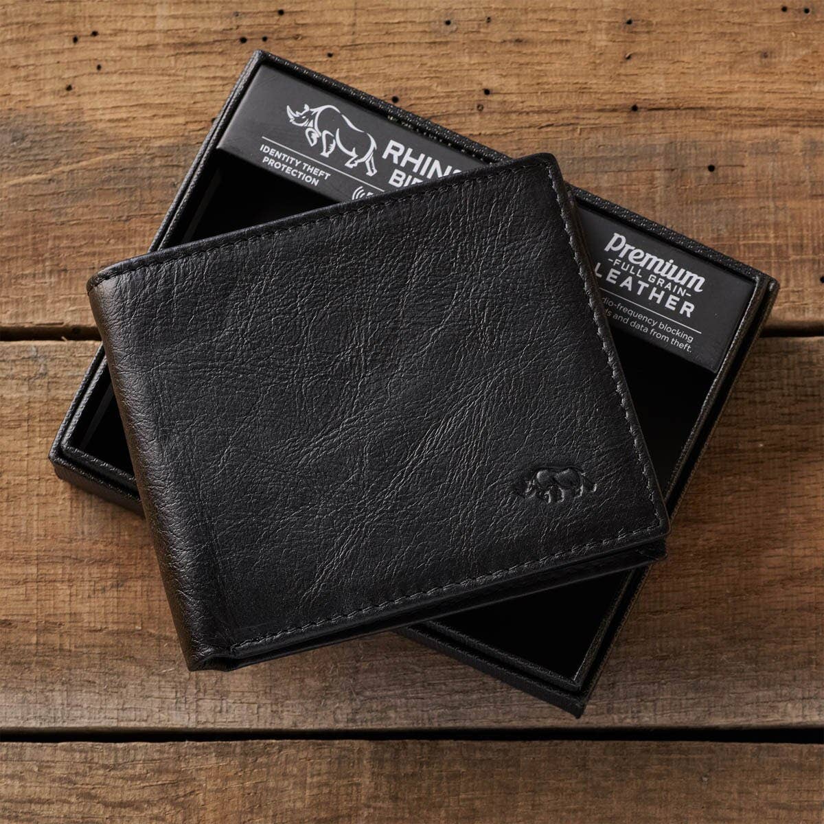 Genuine Leather Wallet Rhino Armor Black