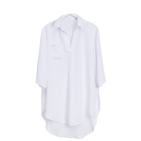 Sheer Collared 3/4 Sleeve Beach Swimsuit Coverup