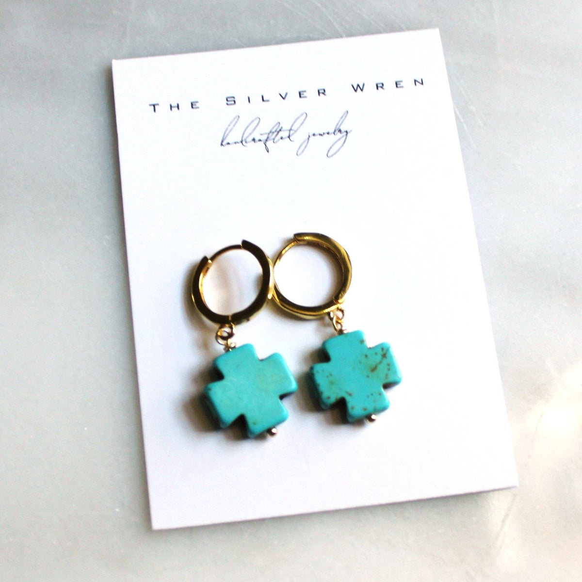 Turquoise Cross Huggie Hoop