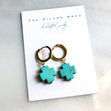 Turquoise Cross Huggie Hoop