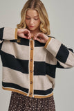 Wide Stripe Button Up Cardigan