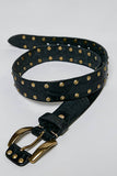 Allover Antique Brass-Tone Studded Genuine Leather Belt