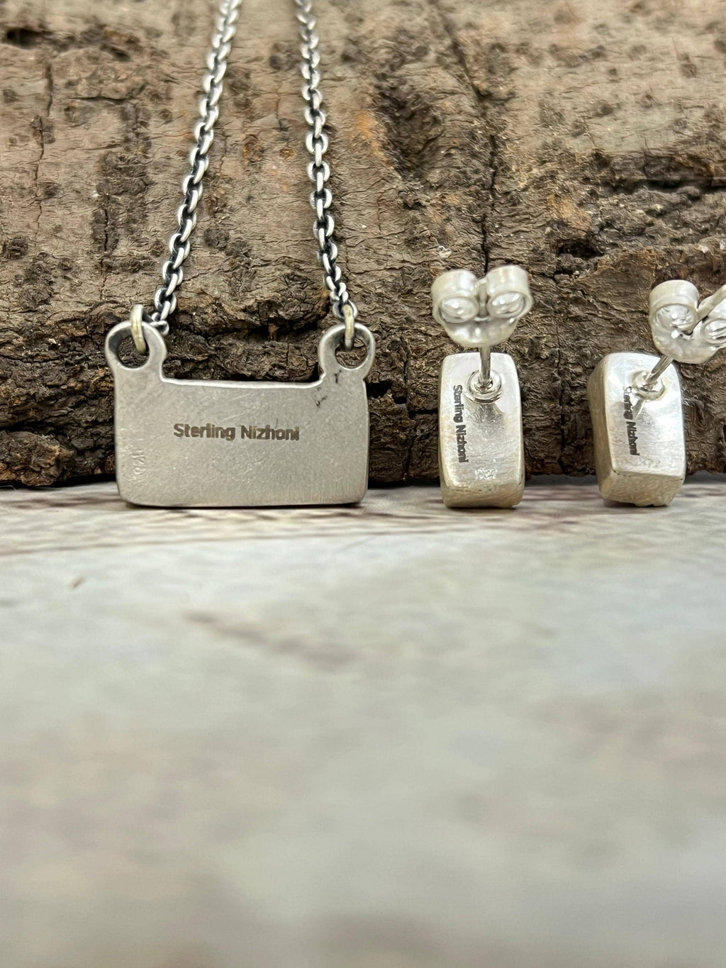 Handmade Sterling Silver Cotton Candy Turquoise Necklace Earrings Set with Signed Nizhoni