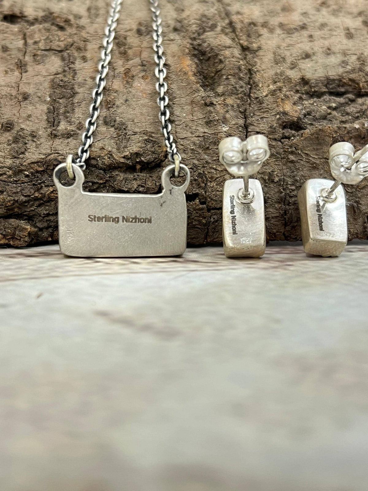 Handmade Sterling Silver Cotton Candy Turquoise Necklace Earrings Set with Signed Nizhoni