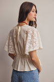 Lace Cape Sleeve Cotton Peplum Top