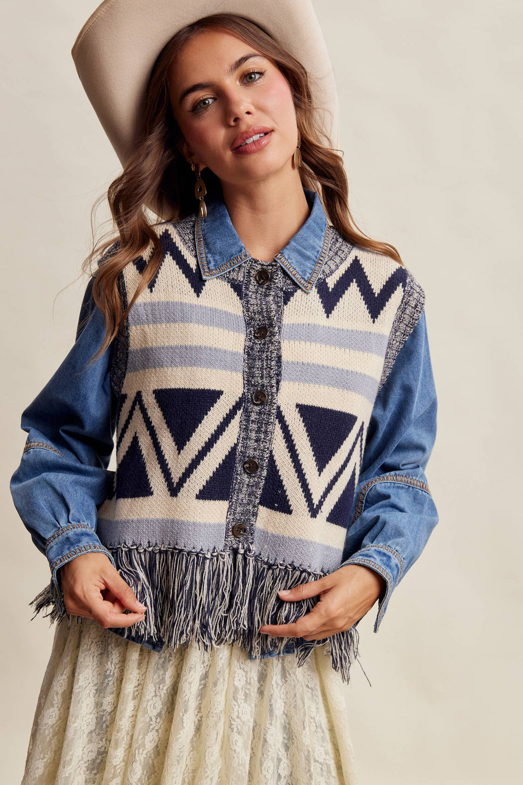 Western Fringe Knit Sweater Vest