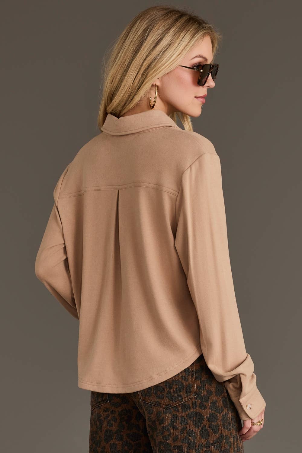 Tan Cropped Soft Button Up