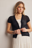 Open-Knit Short-Sleeve Crochet Cardigan Top
