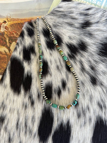 Turquoise Square Beads with Sterling Pearls